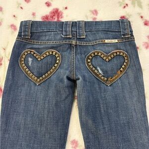 Frankie B. Studded Heart heart of steel rare frayed cut hems 30 in inseam now